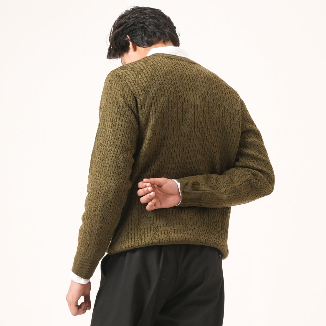 GREEN ALL-OVER KNIT SWEATER