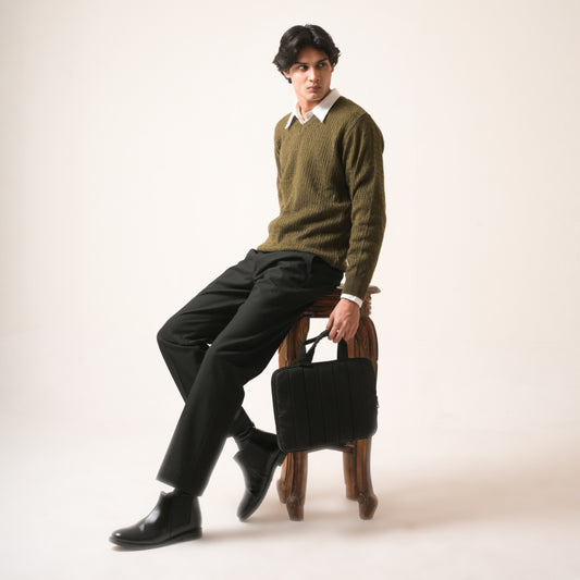 GREEN ALL-OVER KNIT SWEATER