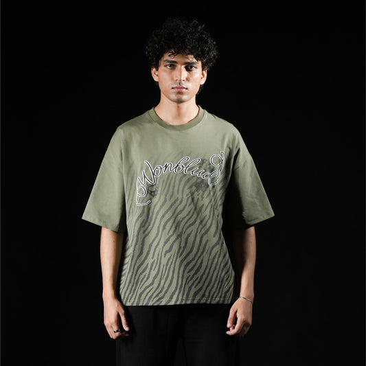 GREEN TIGER STRIPED  TSHIRT