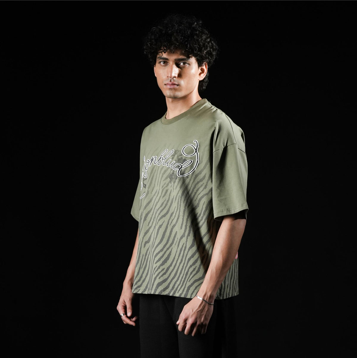 GREEN TIGER STRIPED  TSHIRT