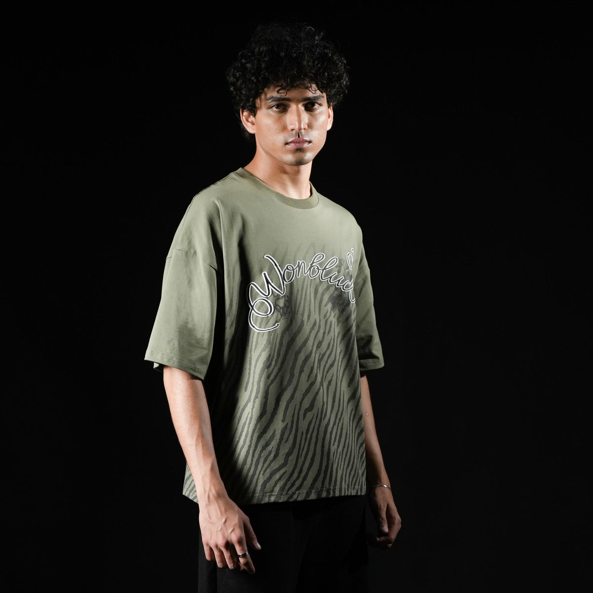 GREEN TIGER STRIPED  TSHIRT