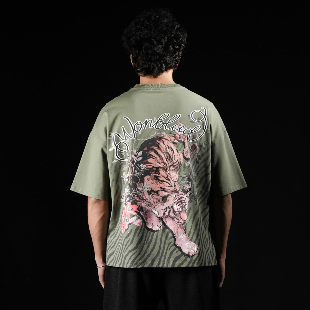 GREEN TIGER STRIPED  TSHIRT