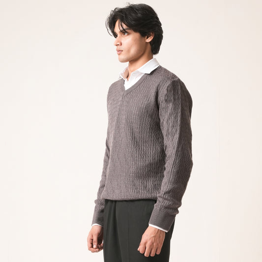 GREY ALL-OVER KNIT SWEATER