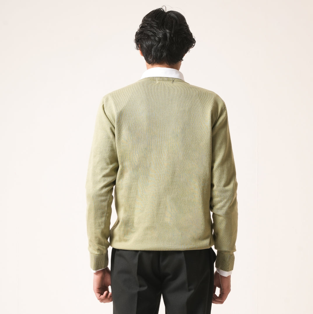 PISTACHIO V-NECK COTTON PULLOVER