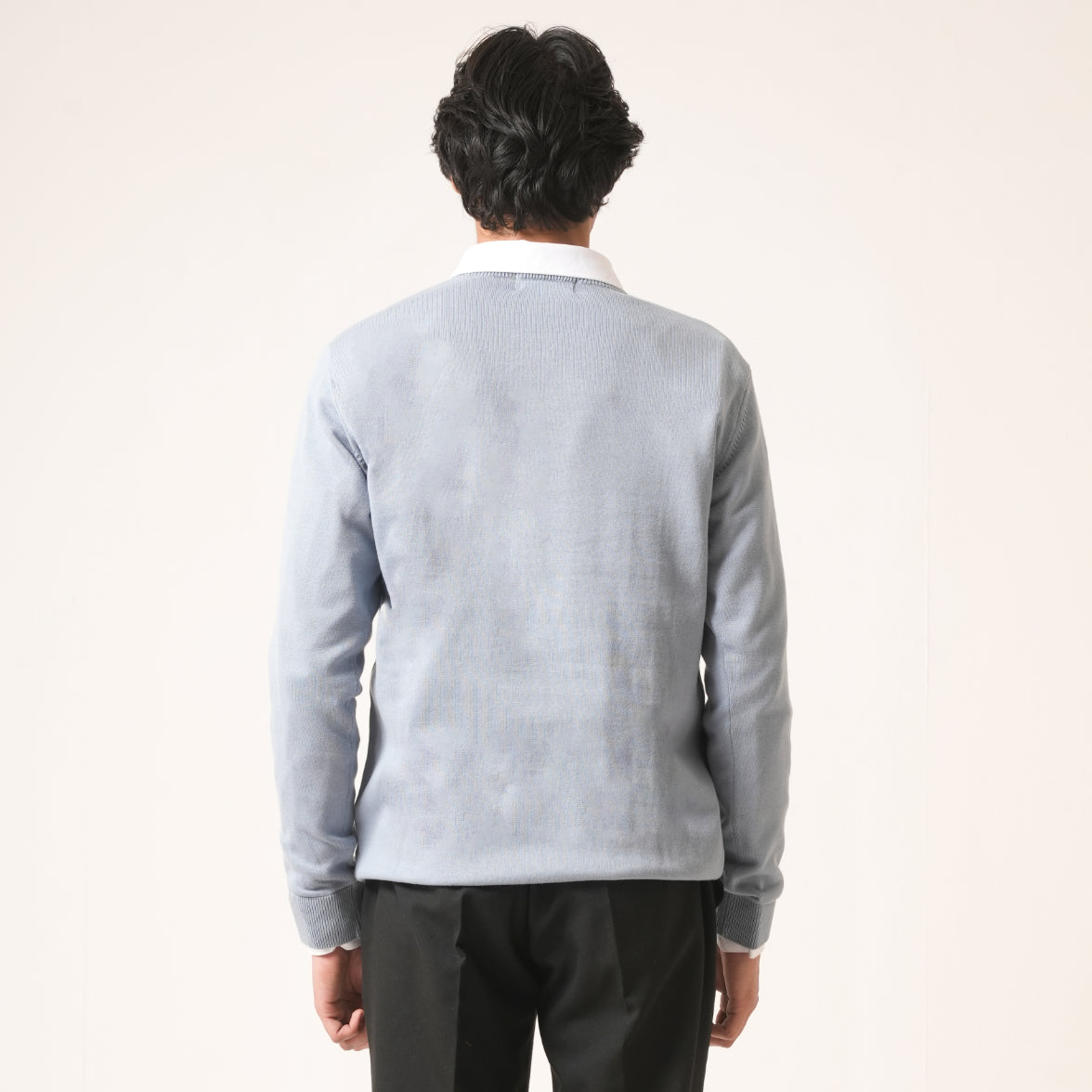 SKY BLUE V-NECK COTTON PULLOVER