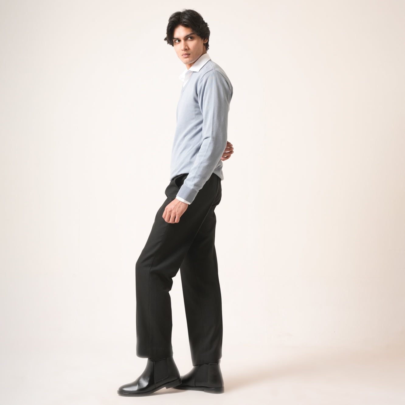 SKY BLUE V-NECK COTTON PULLOVER