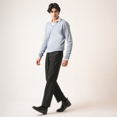 SKY BLUE V-NECK COTTON PULLOVER